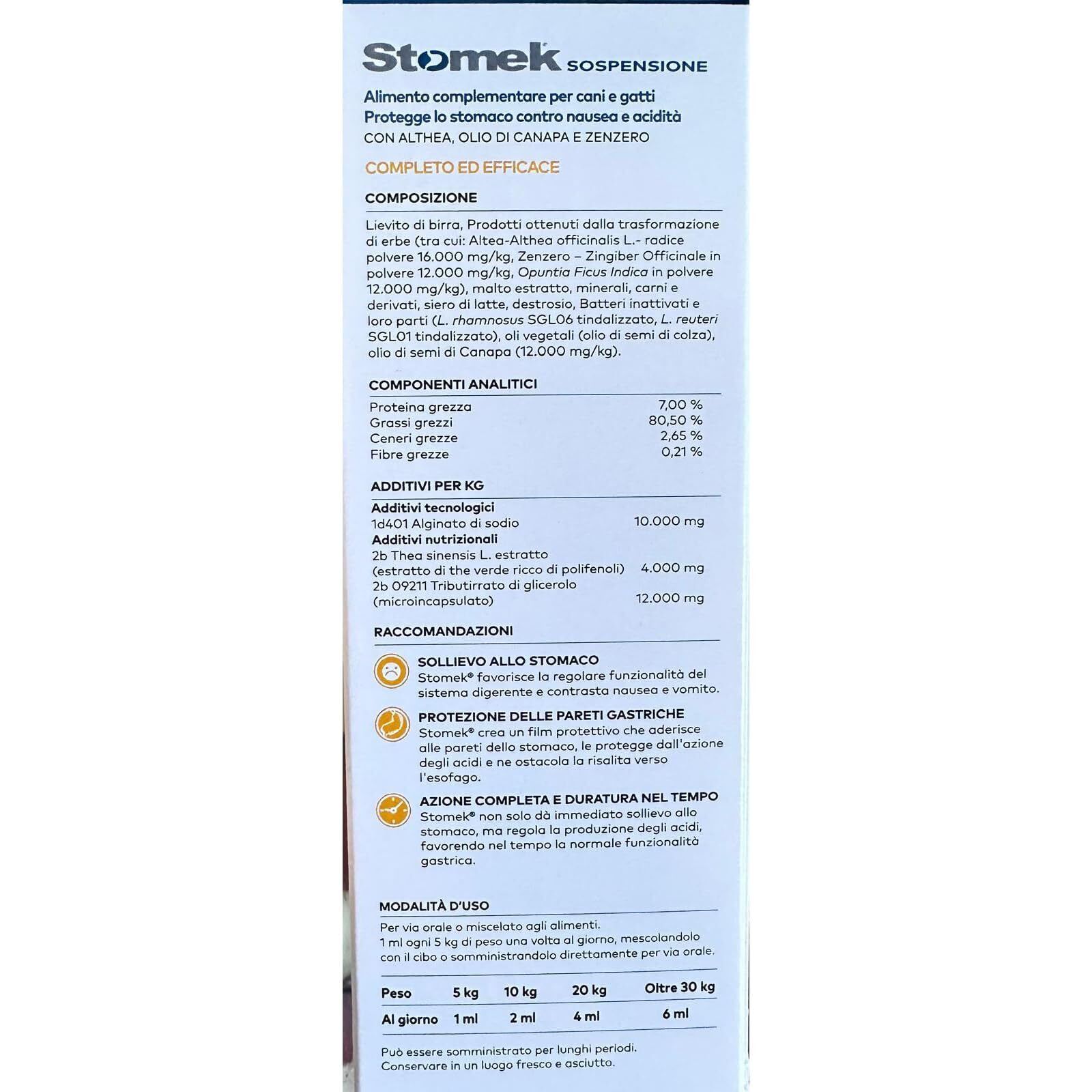 Stomek 50 Ml - Alimento complementare per Cani e Gatti con Althea, Olio di Ca...