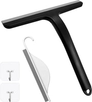2 x Spazzolino per doccia con gancio e piccola testina, spazzolino per doccia nero, testina in gomma 21,6 cm manico, per finestre, piastrelle, specchi e porte della doccia