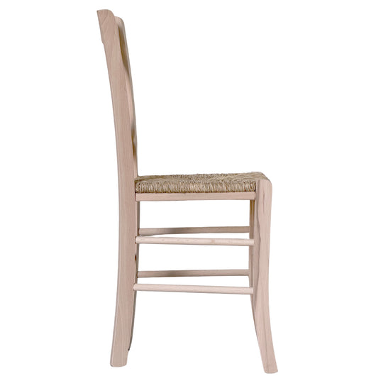 Sedia in legno croce con seduta in paglia grezza da verniciare