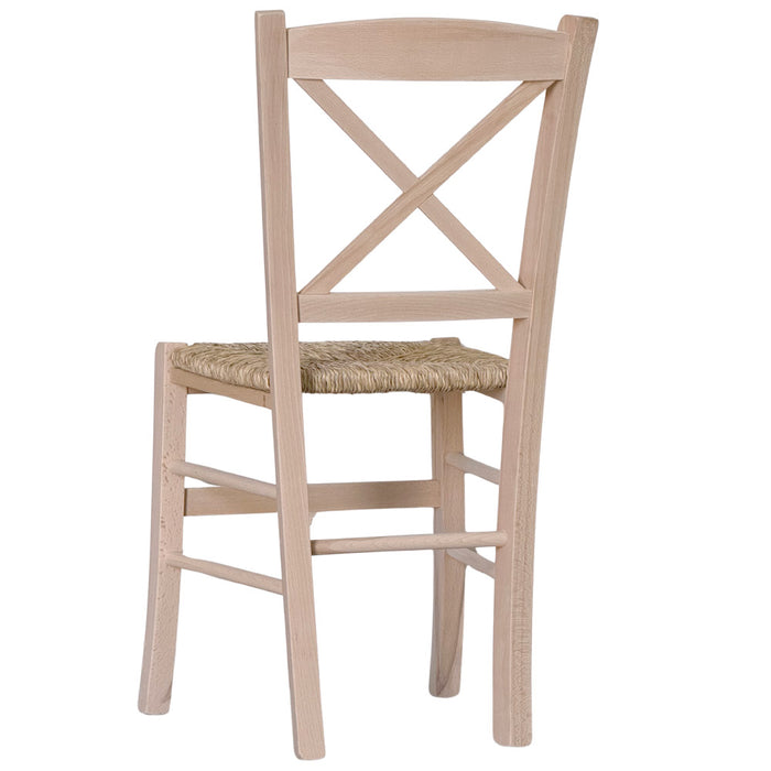 Sedia in legno croce con seduta in paglia grezza da verniciare