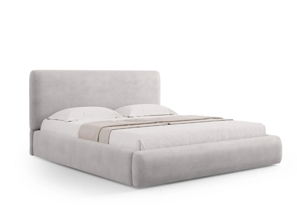 Cosmopolitan Design - Letto a cassettone con testiera "Colonel" 200x200cm in ciniglia grigio chiaro 