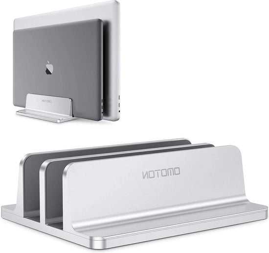 Scaffale verticale per laptop - doppia base per laptop fino a 17.3 pollici - dock desktop-laptop regolabile - argento