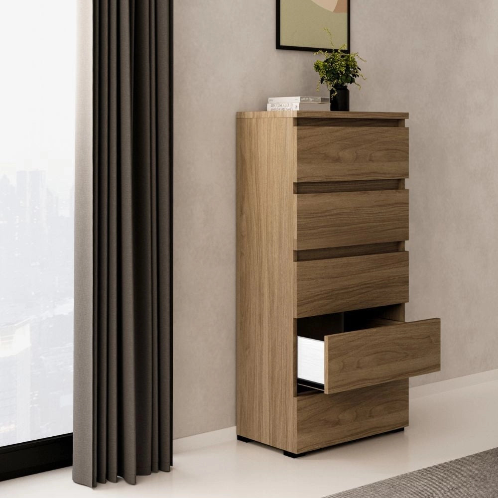Cassettiera 5 cassetti 47x40x127h MONTATA colore noce naturale