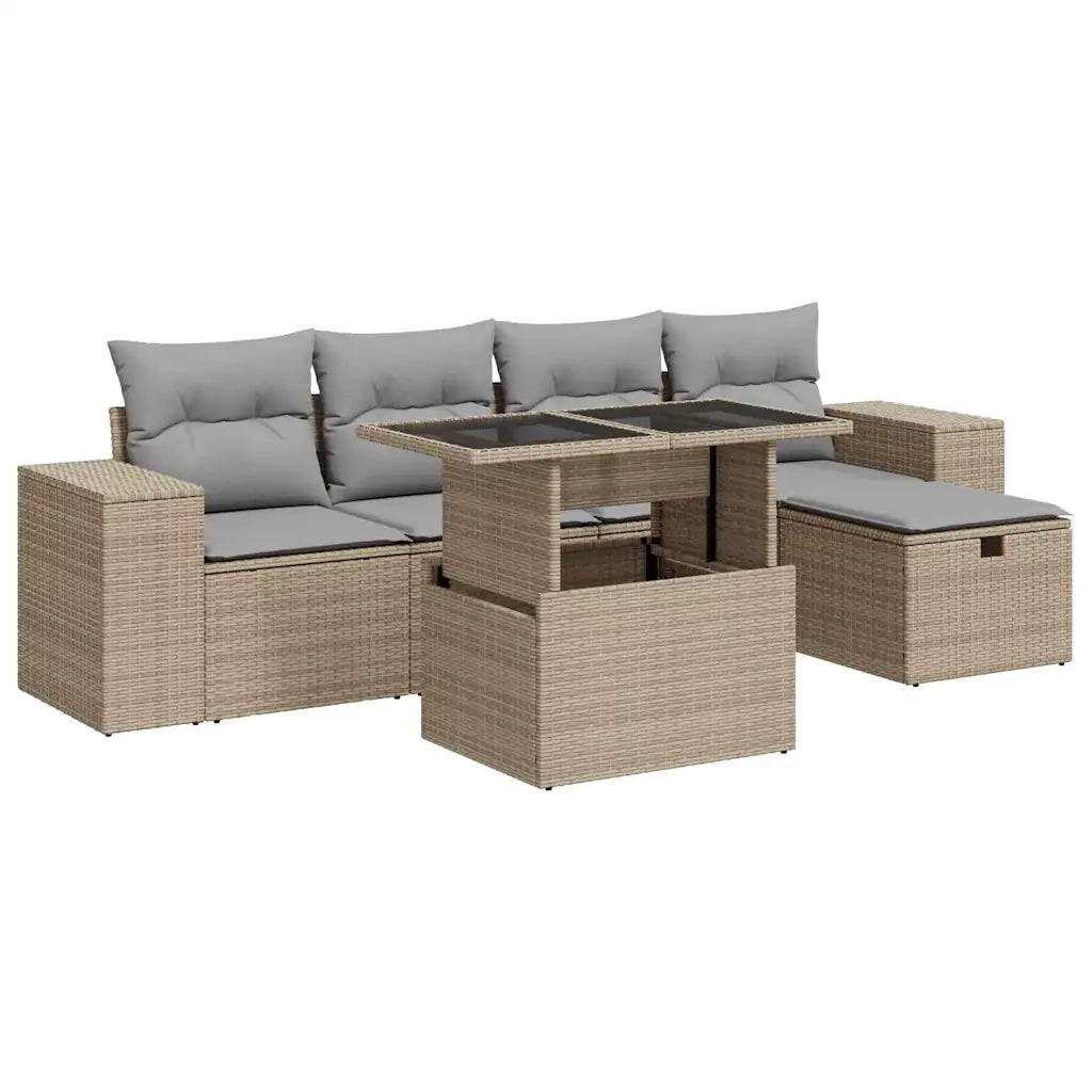 Set Divano da Giardino 6 pz con Cuscini Beige in Polyrattan 3327929