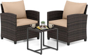 Set Mobili da Giardino 3 Pezzi, Salotto da Esterno in Rattan PE con 2 Poltrone e 1 Tavolino in Vetro Temperato, Set da Conversazione con Cuscini Sfoderabili per Patio (giallo, Modello 5)