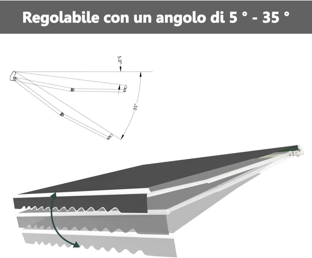 Tenda da Sole per Esterno, Tenda da Sole a Bracci Estensibili con Telaio in Alluminio, Tettuccio Resistente al Sole e Impermeabile e Manovella (4 x 2,5 M, Grigio)
