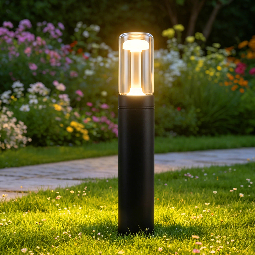 ZMH Lampada da Giardino Esterna a Palo 10W Nero H.40cm 3000K Vetro per Viali Camino