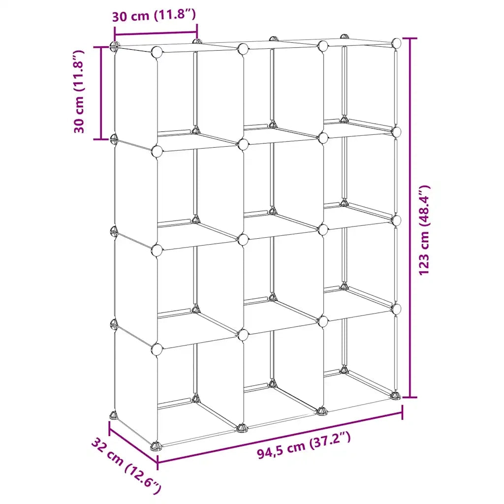 Organizzatore Portaoggetti con 12 Cubi Nero in PP 340546
