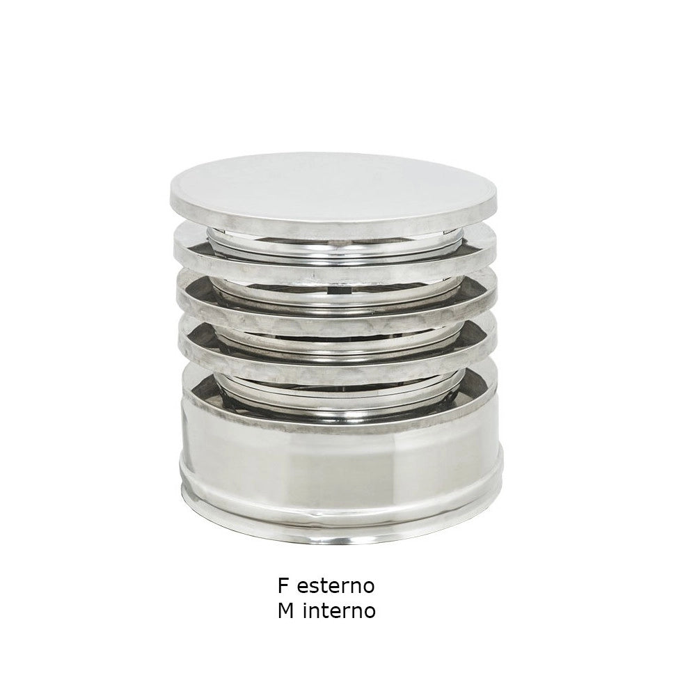 Fumaiolo da 150-200mm tipo zara di acciaio inox aisi 304 base tonda doppia parete
