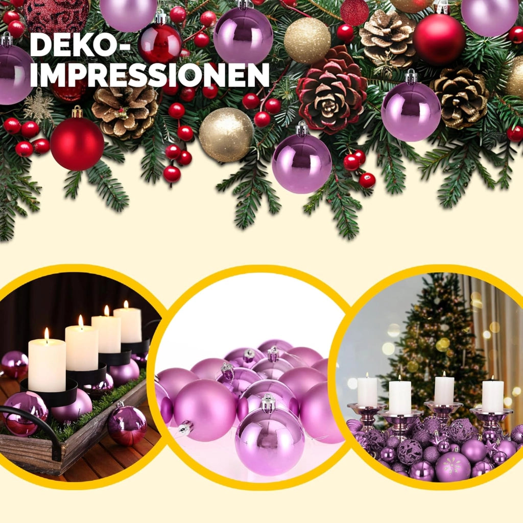 DEUBA® Set Palline di Natale 54pz Ø 6cm in Plastica Decorazione Albero Addobbi Natalizi Feste Inverno Interno Esterno Rosa