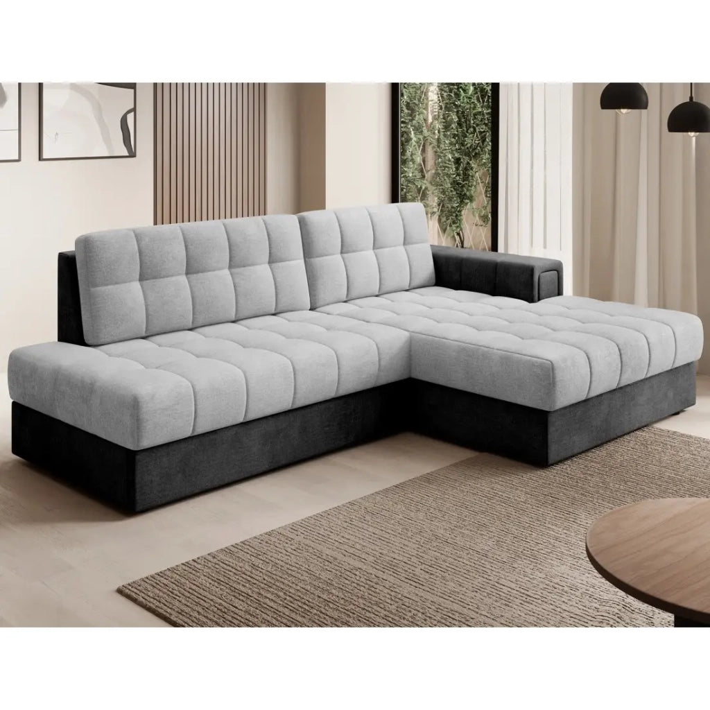 Divano angolare convertibile CUBITO grigio e nero 240 cm con contenitore e letto