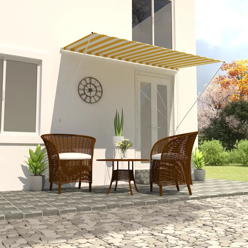 Tenda da Sole Retrattile 250x150 cm Giallo e Bianco 143754