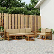 Set di divani da esterno 7 pcs Naturale e Beige Poliestere 3385019