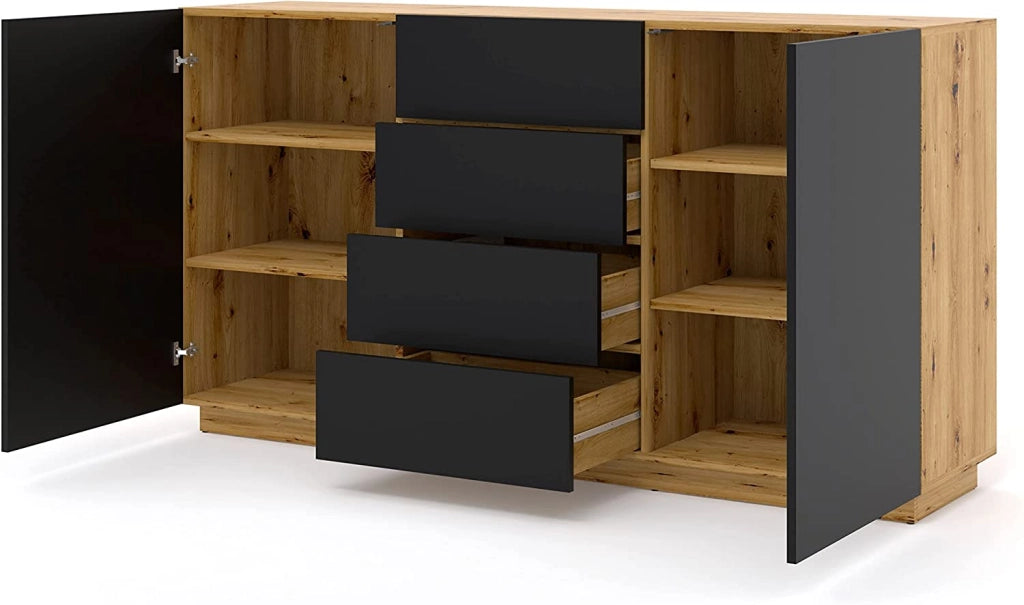 MOBILE COMO' PORTA TV SOGGIORNO AURA 164x41x89cm ROVERE NERO OPACO