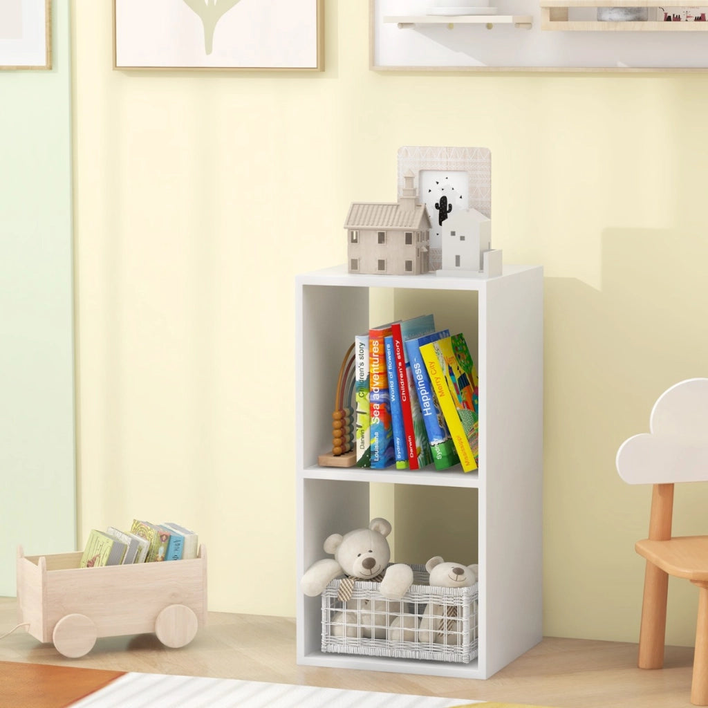 Libreria a 2 livelli con retro aperto-Armadietto contenitore autoportante per casa in stile moderno per soggiorno Bianco