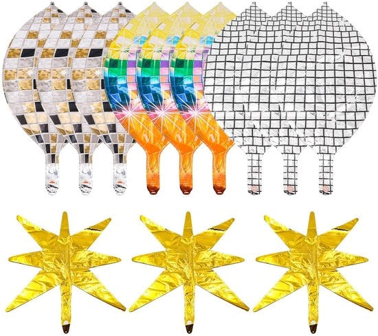 Decorazioni per Feste Disco 12 Pezzi - Foglio di Alluminio - Tema Anni '70 - Decorazione per Feste di Compleanno - Chiusura Automatica - Ballooni per Feste