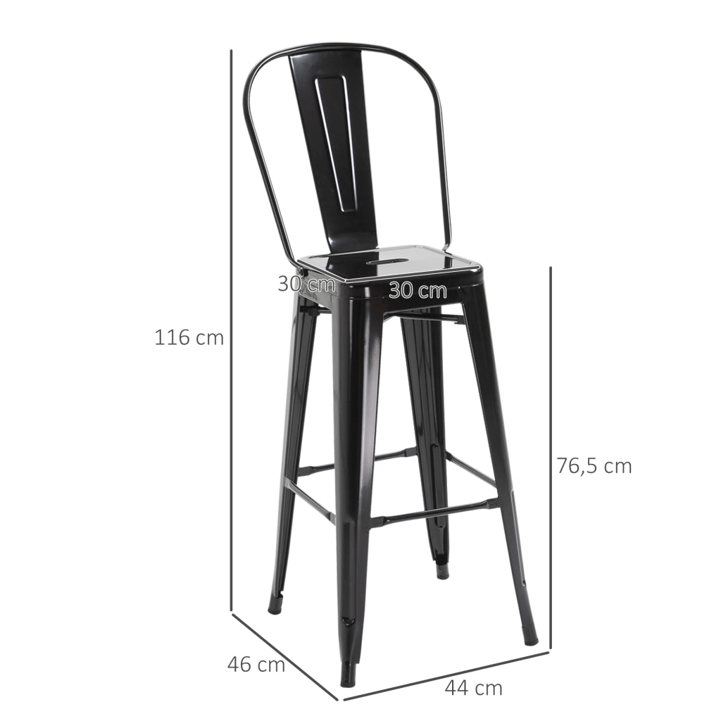 Sgabello da Bar con Schienale ¨C Zephmum ¨C Struttura in Metallo, Colore Nero, Altezza Seduta 76 cm