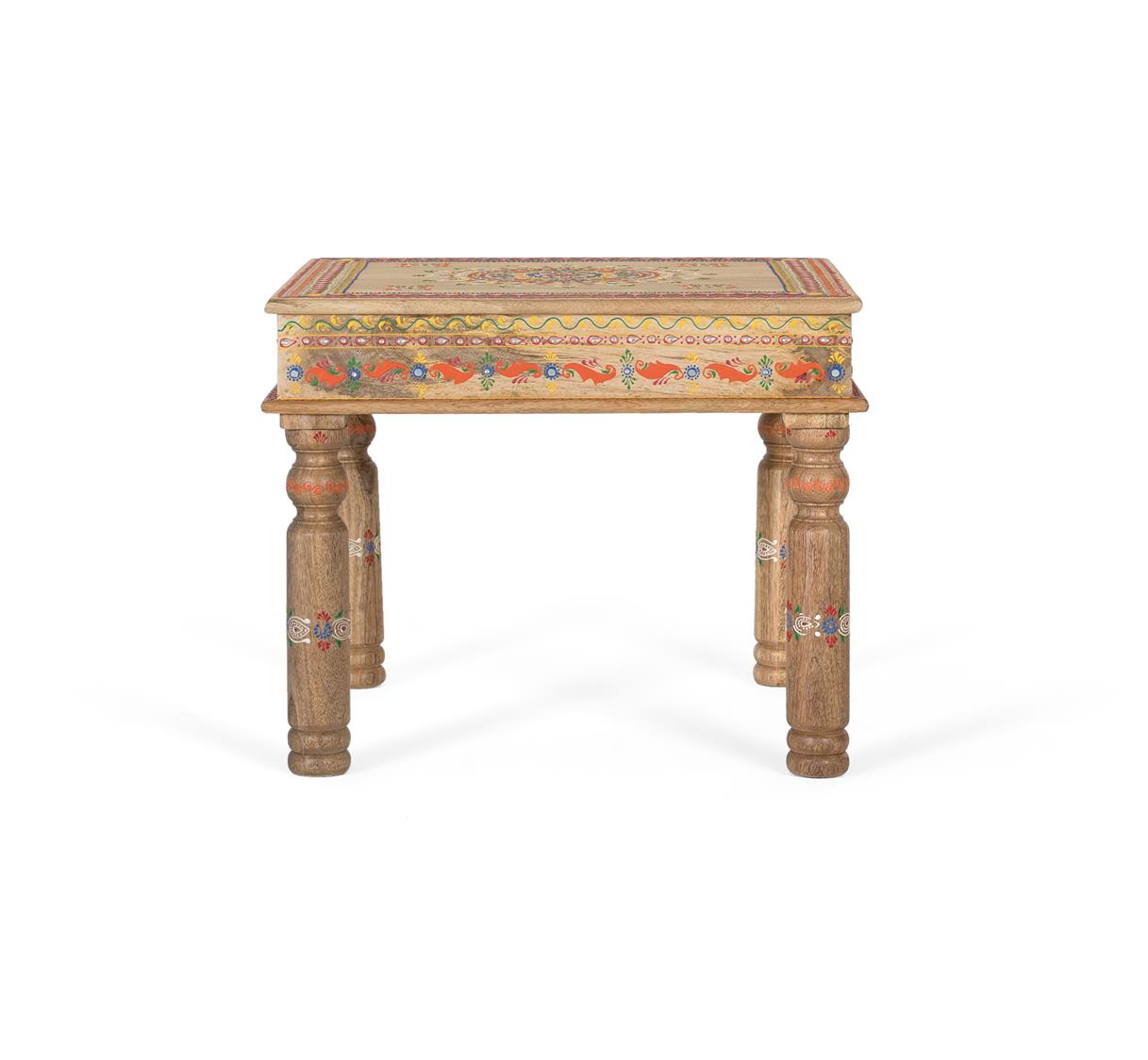 Tavolino in legno di mango con dettagli dipinti a mano