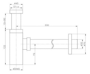 Sifone minimalista da 1' 1/4 per lavabo moderno, nero opaco