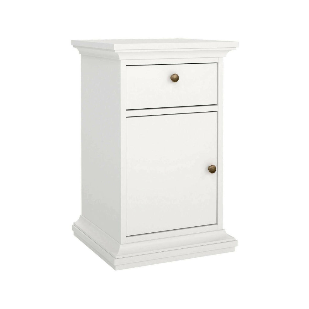 Comodino Mauricette, Comò basso, Tavolino da notte, Mensola da letto, 44x40 h70 cm, Bianco