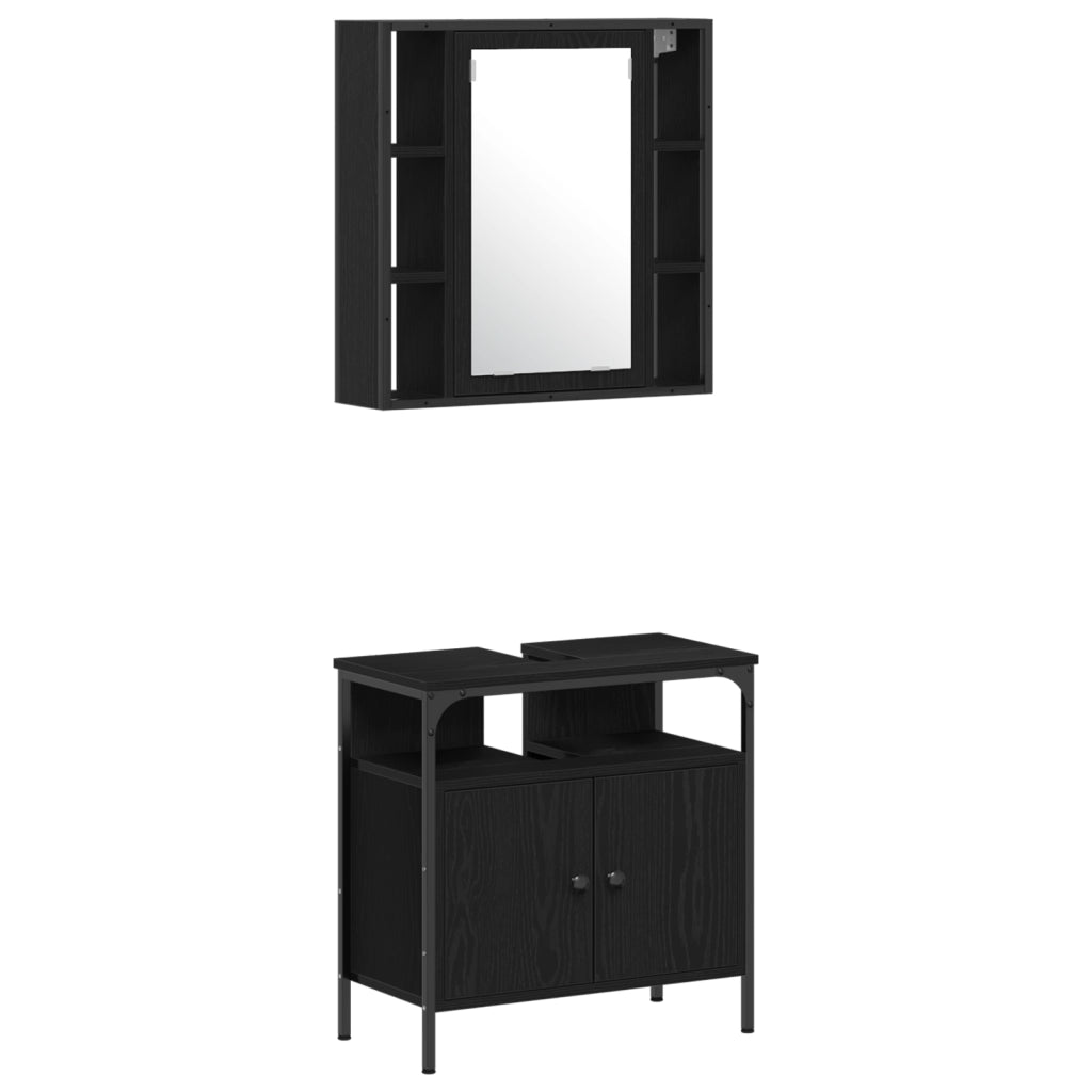 Set di Mobili da Bagno in 4 Pezzi in Legno Ingegnerizzato Nero Rovere