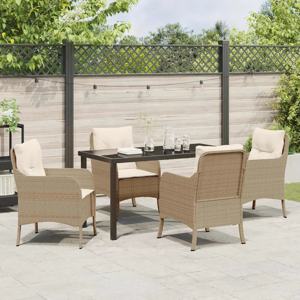 Set da Pranzo per Giardino con cuscino 5 pcs Beige polyrattan 3380171