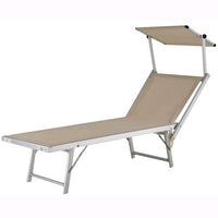 Lettino Spiaggia Mod. Rimini Pieghevole Con Parasole, Textilene Avorio 180x60cm.