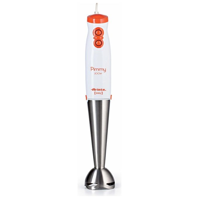 Ariete 881 Pimmy 200 - Frullatore a immersione - Gambo rimovibile e lame in Acciaio Inox - 2 velocità - 200 Watt - Bianco e Arancio
