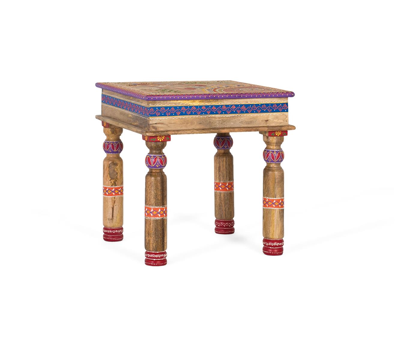 Tavolino in legno di mango con dettagli dipinti a mano