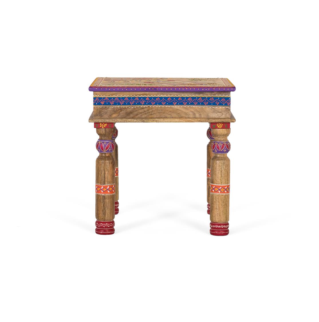 Tavolino in legno di mango con dettagli dipinti a mano