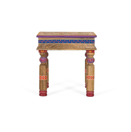 Tavolino in legno di mango con dettagli dipinti a mano