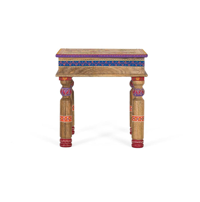 Tavolino in legno di mango con dettagli dipinti a mano