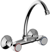 Rubinetto cucina lavanderia a muro con canna girevole, in ottone canna alta