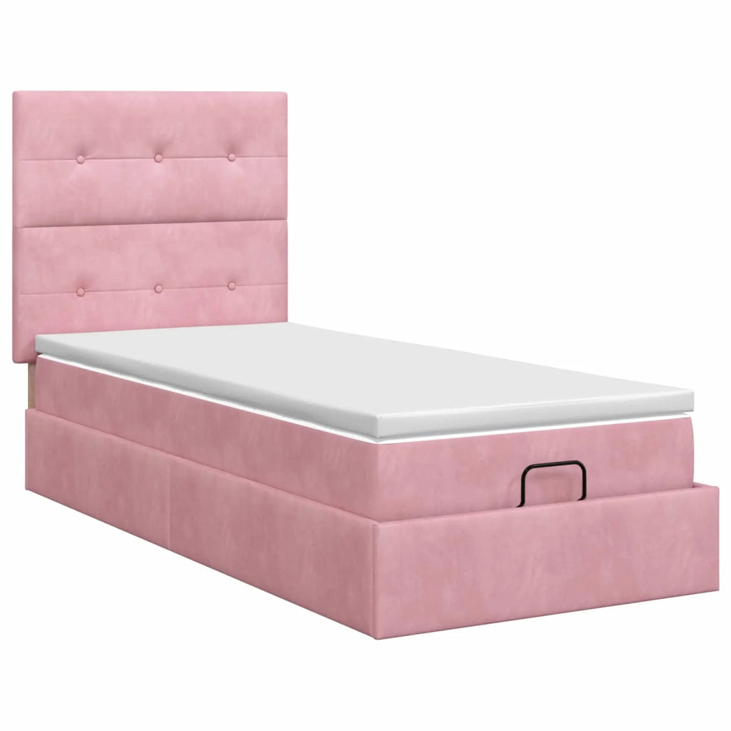 Letto ottomano con materasso Rosa 90 x 190 cm Velluto 3457694