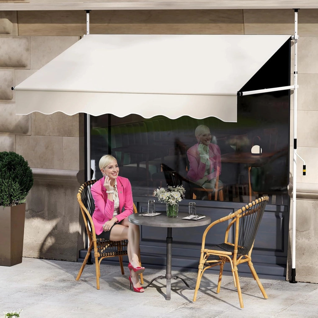 Tenda da Sole a Morsetto, Tenda per Balcone Senza Foratura Altezza e Inclinazione Regolabili con Manovella, Telo Impermeabile e Resistente ai Raggi Solari e Telaio Antiruggine (2M,Bianco)