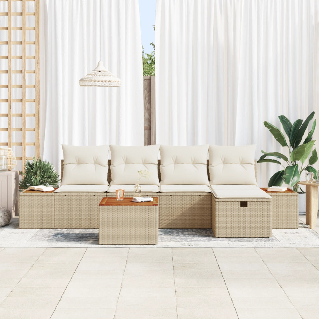 Set divani giardino 6 pezzi con cuscini, polyrattan beige