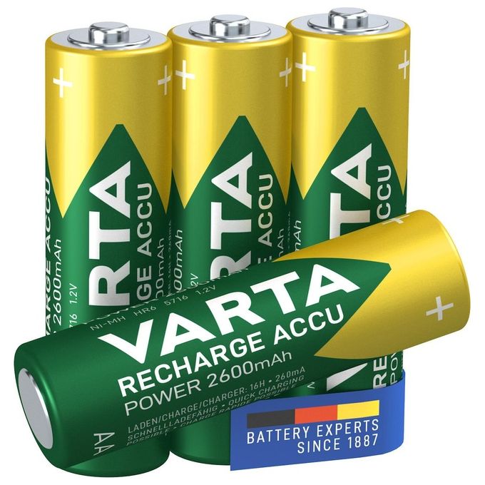 Varta Recharge Accu Power AA 2600 mAh Blister da 4 (Batteria NiMH Accu Precaricata, Mignon, batteria ricaricabile, pronta all'uso)