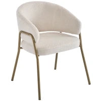 Sedia Imbottita in Velluto di Agnello con Braccioli, Schienale con Motivo a Fori, Gambe Dorate, 49x48x78 cm, Bianco