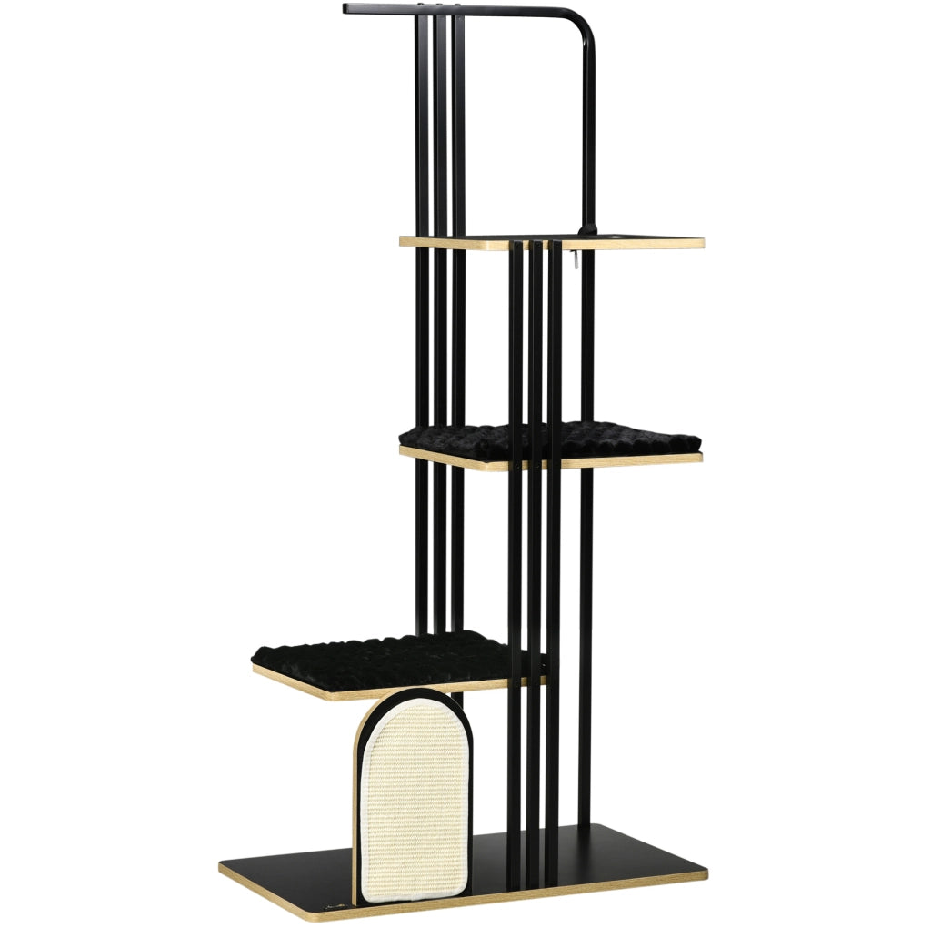 Tiragraffi ULEVR 170 cm a 4 livelli con 3 piattaforme, cuscini e pannello tiragraffi in sisal, nero