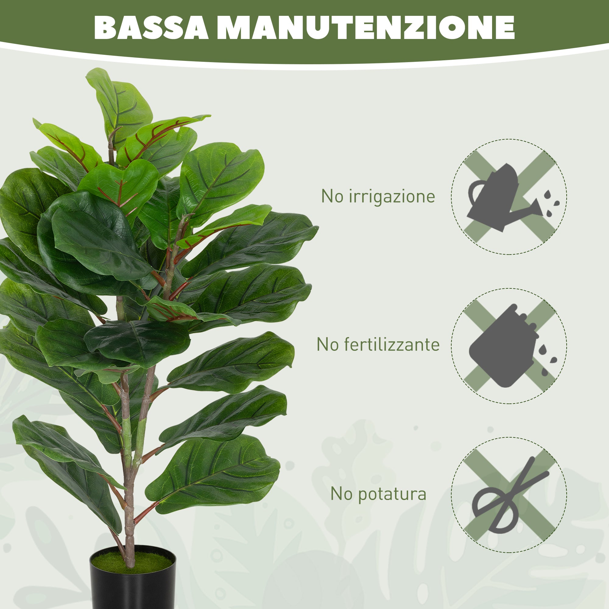 Pianta Artificiale Ficus Lyrata Alta 80 cm per Interni con Vaso in PEVA Verde