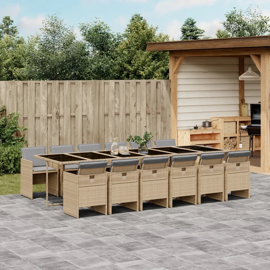 Set Pranzo da Giardino 13 pz con Cuscini Beige Misto Polyrattan 3277715