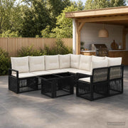 Set Divano da Giardino 9 pz Nero e Bianco Crema polyrattan 3437068