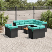 Set Divani da Giardino 12pz con Cuscini Nero in Polyrattan