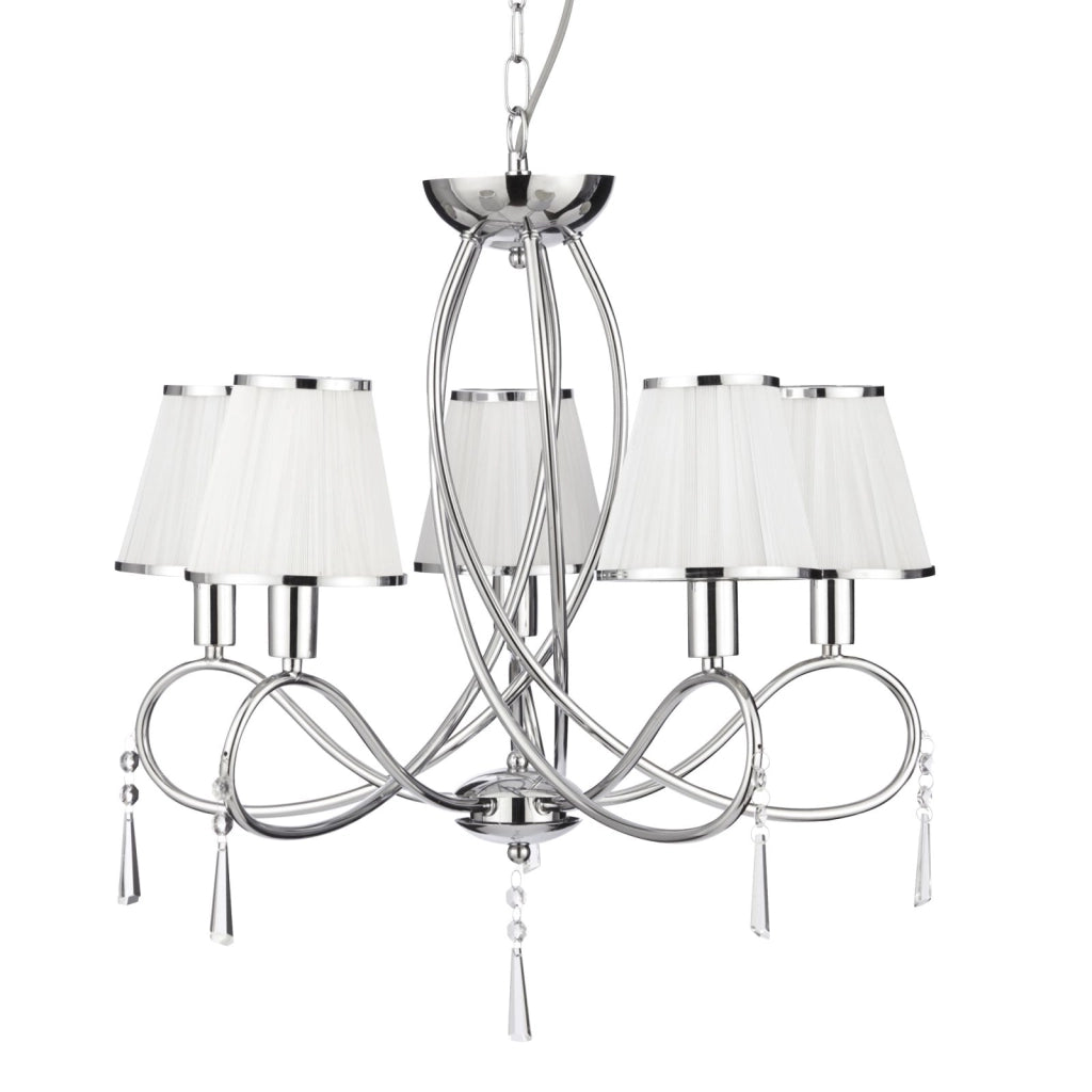 Simplicity 5Lt Pendant - Cromo, vetro trasparente e tessuto bianco
