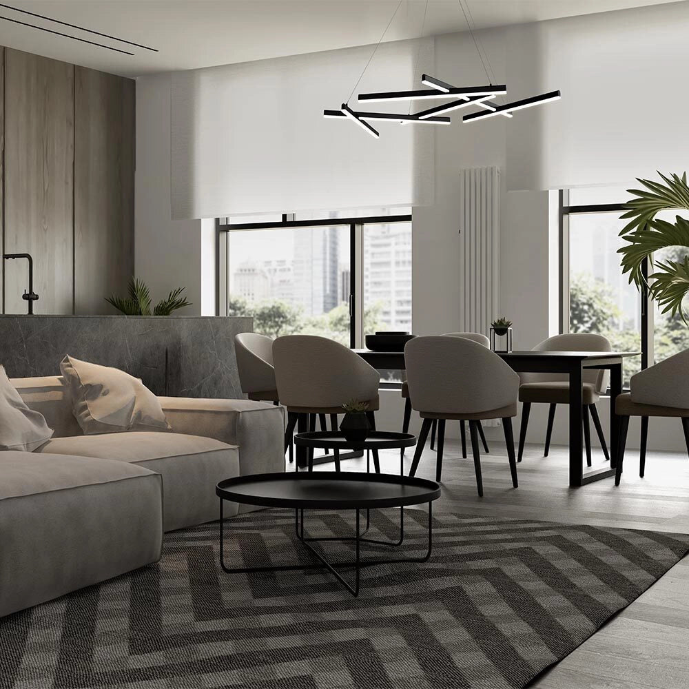 Maytoni Lampadario moderno Line 6 luci LED integrato nero alluminio diffusore acrilico