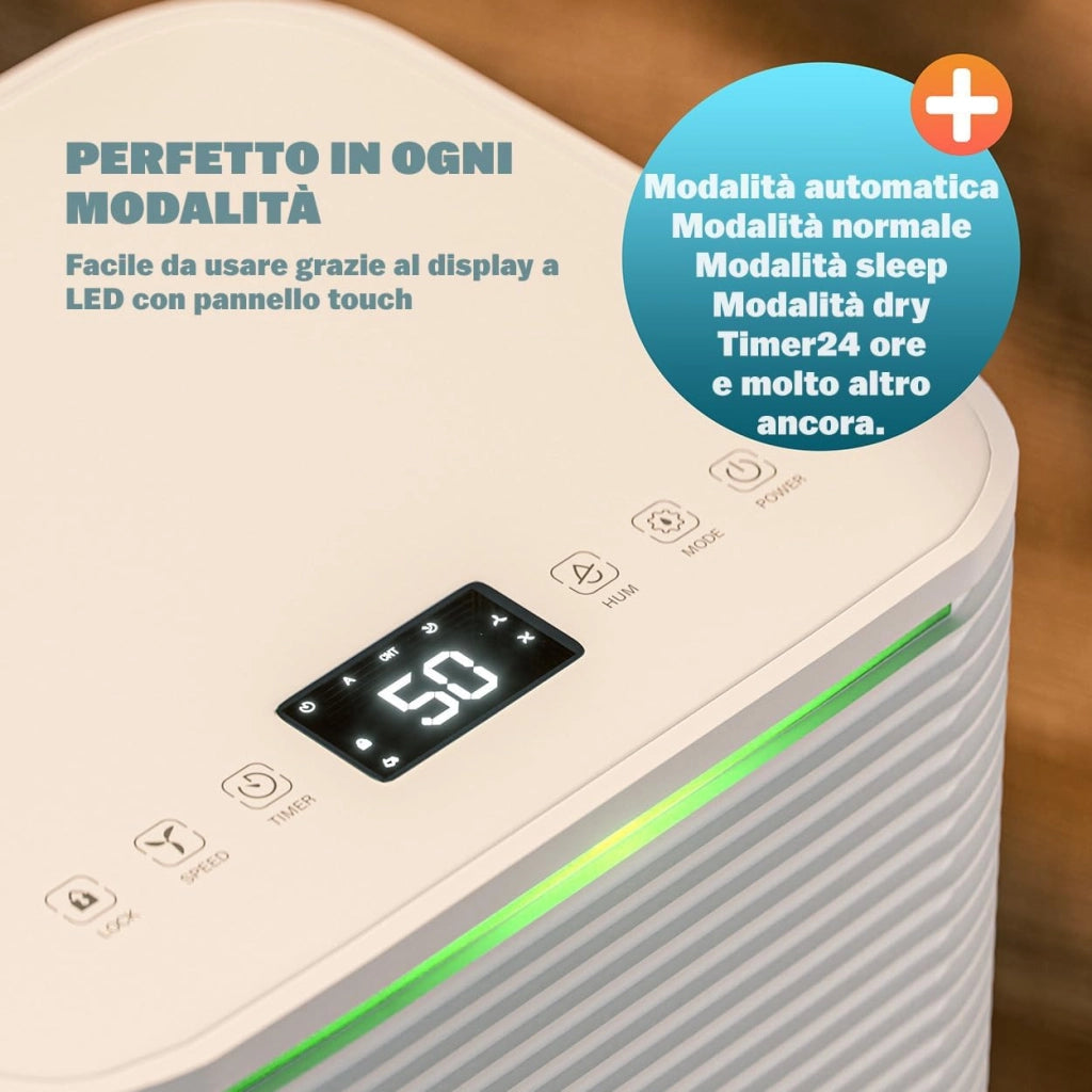 ® Deumidificatore Casa 12L/Giorno con Display LED e Timer 24h, Portatile per 15-20m², Deumidificatore Casa Muffa e Purificatore d'Aria Efficiente