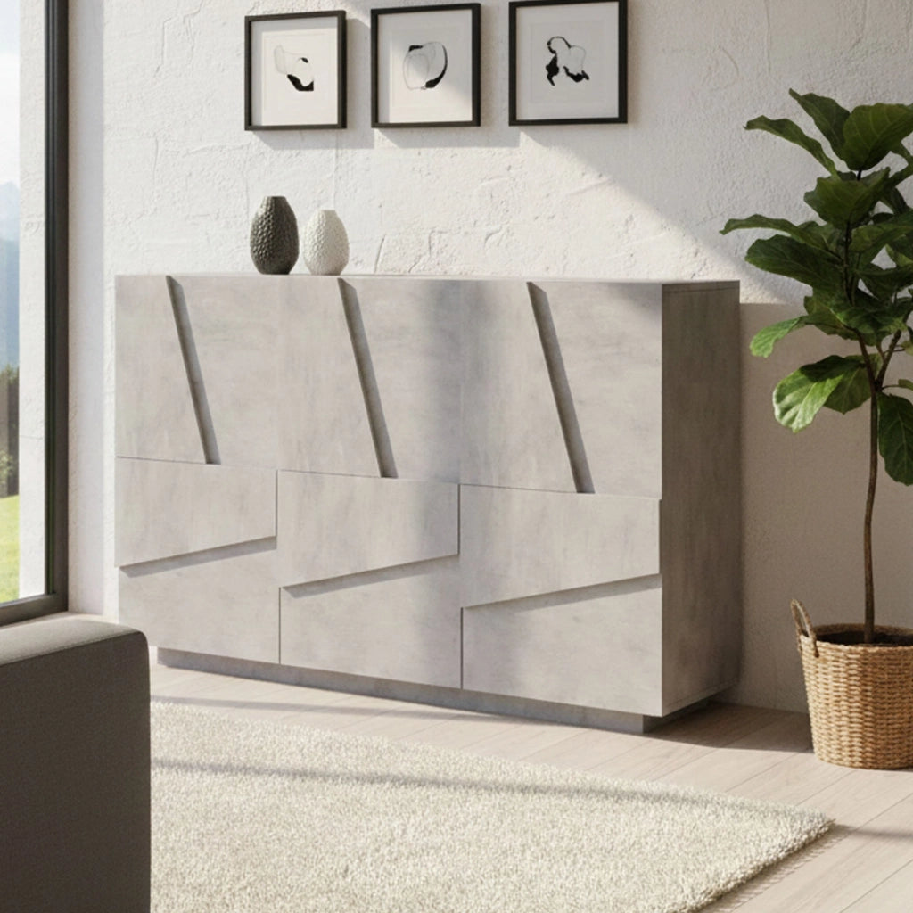 Mobile da ingresso a 3 ante e ripiani Axl, Made in Italy, Entratina moderna, Credenza per atrio, cm 121x38h86, Grigio Ardesia
