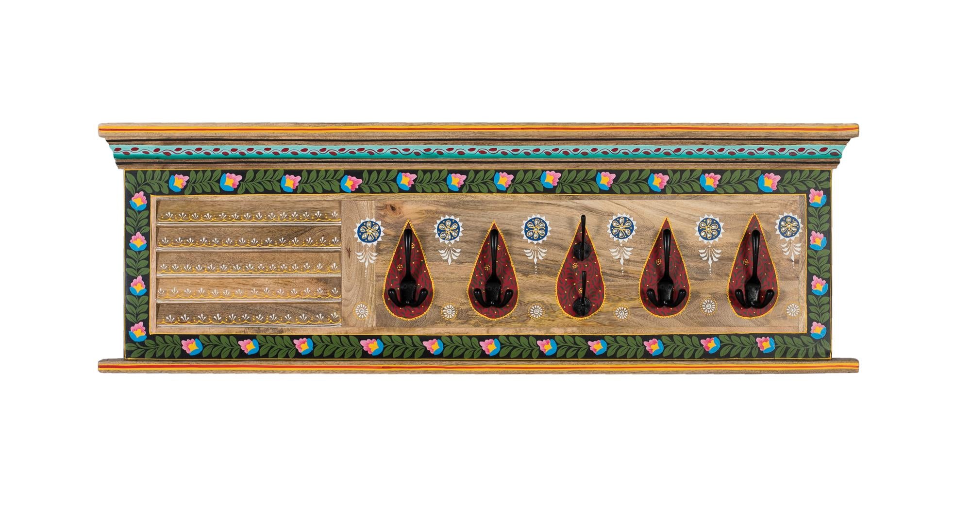 Appendiabiti da parete realizzato in legno di mango dipinto a mano