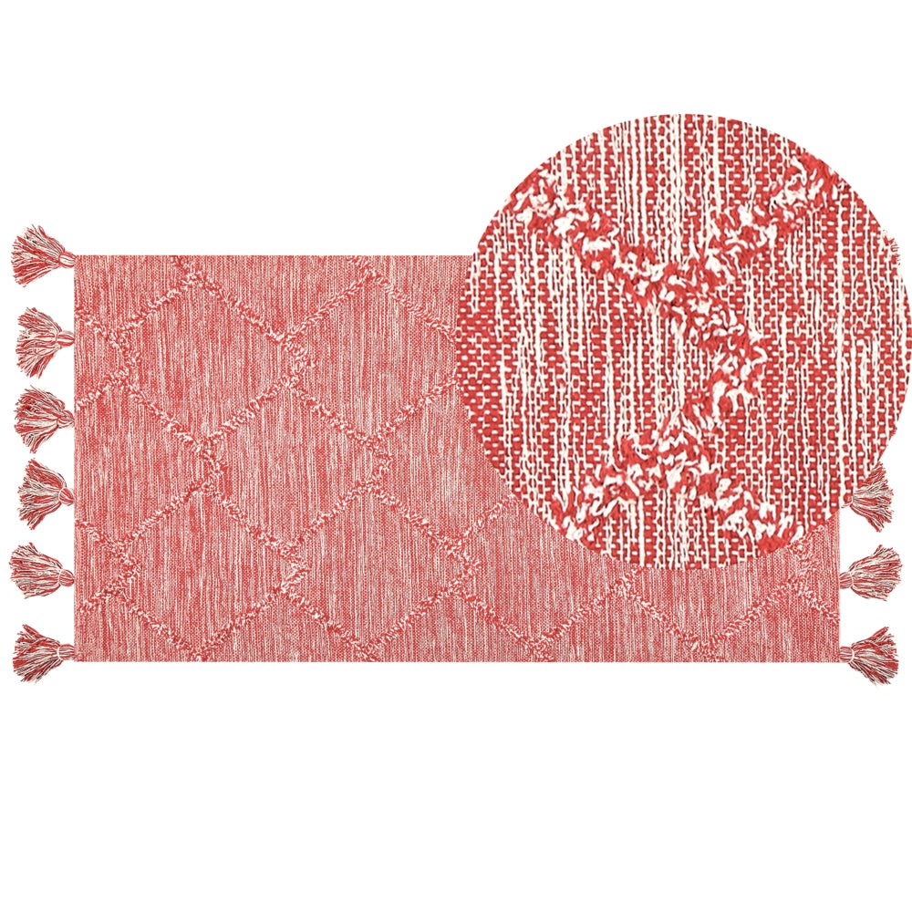 Tappeto rosso 80 x 150 cm cotone motivo geometrico soggiorno camera da letto