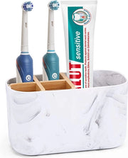 Organizzatore per la stanza da bagno, cassetta per l'organizzazione, caricatore elettrico per spazzolini da denti per bambini, famiglie, 5 posizioni per spazzolini da denti e contenitore per pasta da denti, bianco